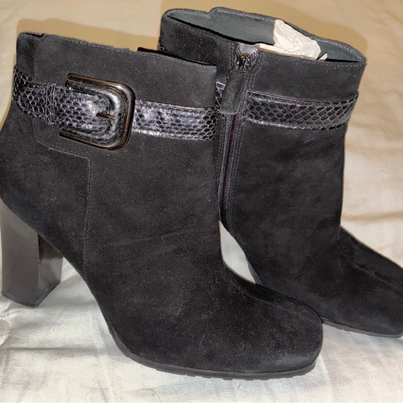 Via Spiga Shoes - Via Spiga 8 Black Suede Leather Square Toe Ankle Booties Boots New US Size 10